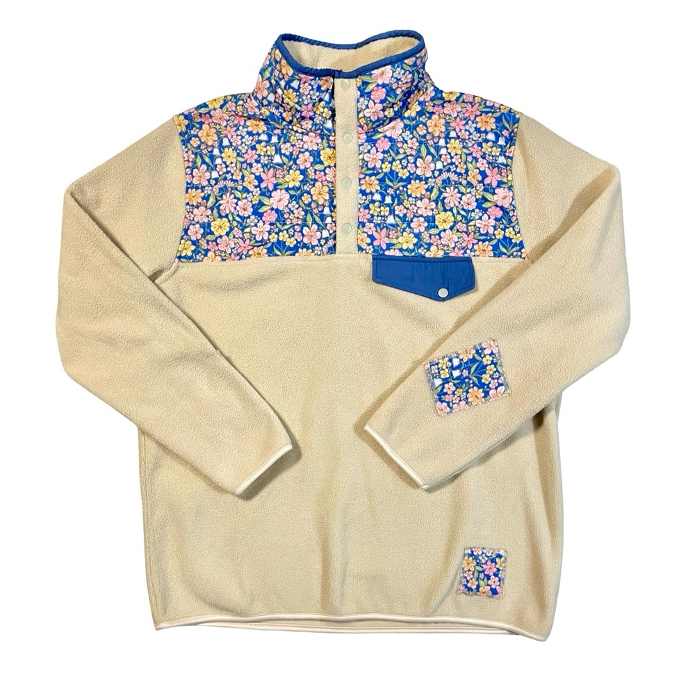 Happy Camp3r Floral Patch Fleece Pullover Size Medium